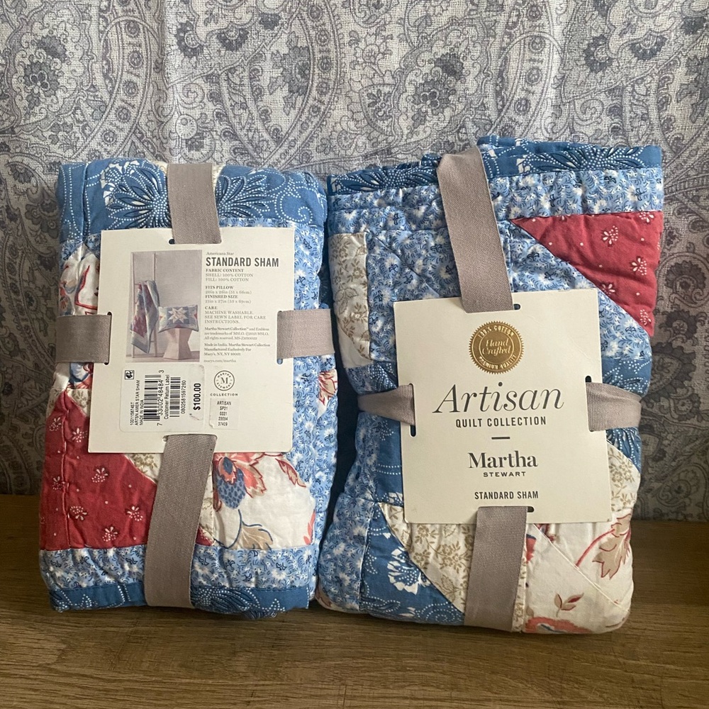 Set 2 Martha Stewart Artisan quilt Collection Standard Sham 21 x 27 Made In Indi